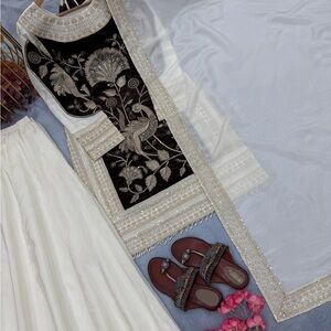 Elegant Black and White Embroidered 3pc sharara Dress for women(full stitched)